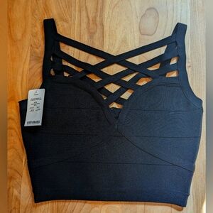 NWT Bebe Mira Cage Black Bandage Crop Top Size XS